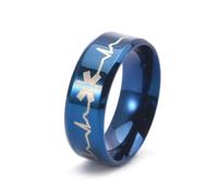 Hasdnker Anillo Anillos Mujer Hombre Rings Anillos De Estrella De La Vida Negros De 8 Mm De Ancho Para Hombre, Con Borde Biselado, Símbolo Médico, Joyería Paramédica, Bandas Apilables, 11 Colores Azu