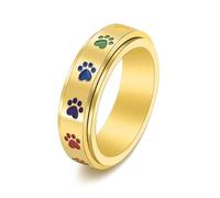 Hasdnker Anillo Anillos Mujer Hombre Rings Anillos Giratorios Con Huella De Perro Para Mujer, Joyería Multicolor, Anillos Apilables De Moda Para Parejas, Amantes De Las Mascotas, Color Dorado 11