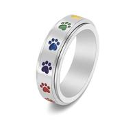 Hasdnker Anillo Anillos Mujer Hombre Rings Anillos Giratorios Con Huella De Perro Para Mujer, Joyería Multicolor, Anillos Apilables De Moda Para Parejas, Amantes De Las Mascotas, Color Plateado 11
