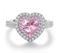Hasdnker Anillo Anillos Mujer Hombre Rings Delicados Anillos De Corazón De Plata con Incrustaciones De Piedra Rosa para Mujer, Joyería De Compromiso para Boda, 10 Unidades