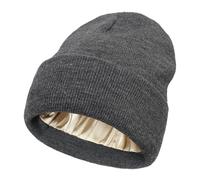 Hasdnker Gorros De Punto para Sombrero Tejido Beanie Gorro Unisex Antiestático con Forro De Satén para Mujer, Gorro Holgado con Puños Cálidos Y Forro De Seda para Invierno, Gorro para Dormir De 2 Cap