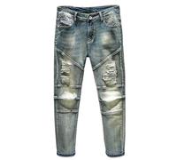 Hasdnker Jeans para Pantalones Nuevospantalones Vaqueros Holgados con Agujeros Y Bordados Hombre, Estilo Mendigo, Informal, Urbano, Vintage, Color Nostálgico, Otoño E Invierno, Talla 33