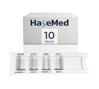 HaseMed Dispensador de medicamentos - 10 unidades, 4 compartimentos para 1 día | Pastillero con brailera, tapa deslizante y campo de rotulación - Práctico almacenamiento de medicamentos en alemán e