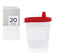 HaseMed - Vasos de orina de 125 ml, 20 unidades con tapa roja, a prueba de fugas, apilables e higiénicos para muestras de orina, suministros de laboratorio, consultorios médicos, clínicas, centros de
