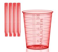 HaseMed - Vasos de plástico graduados de 30 ml, para medicina, laboratorio, muestras y hogar, higiénicos y versátiles, juego de 80 unidades (rojo)