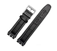 HASGTFM 1 7mm 19mm Banda de reloj de cuero de becerro Cierre de acero for reloj Swatch Watch Yrs ycs Correa reloj de reloj brazalete hombre moda muñeca + herramientas(Black white silver,19-22-18mm)