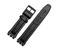 HASGTFM 1 7mm 19mm Banda de reloj de cuero de becerro Cierre de acero for reloj Swatch Watch Yrs ycs Correa reloj de reloj brazalete hombre moda muñeca + herramientas(Black white black,17-19-16mm)
