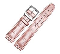 HASGTFM 1 7mm 19mm Banda de reloj de cuero de becerro Cierre de acero for reloj Swatch Watch Yrs ycs Correa reloj de reloj brazalete hombre moda muñeca + herramientas(Rose,19-22-18mm)