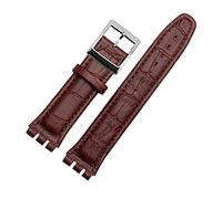 HASGTFM 1 7mm 19mm Banda de reloj de cuero de becerro Cierre de acero for reloj Swatch Watch Yrs ycs Correa reloj de reloj brazalete hombre moda muñeca + herramientas(Brown silver,17-19-16mm)