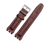HASGTFM 1 7mm 19mm Banda de reloj de cuero de becerro Cierre de acero for reloj Swatch Watch Yrs ycs Correa reloj de reloj brazalete hombre moda muñeca + herramientas(Brown white silver,17-19-16mm)