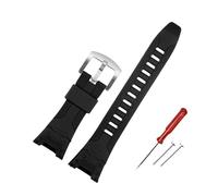 HASGTFM Ajuste for Casio Fit for reloj PROTREK PRG-110Y PRG-110C PRW-1300Y PRW-1500Y PRG-130Y Correa deportiva de resina Accesorios de correa de reloj de silicona de 26 mm(Black-steel)