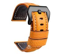 HASGTFM Ajuste for Panerai PAM111 441 pulsera de cuero hecha a mano pulsera de cuero Vintage 22 24 26mm(Yellow black buck,24mm)