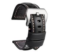 HASGTFM Ajuste for Panerai PAM111 441 pulsera de cuero hecha a mano pulsera de cuero Vintage 22 24 26mm(Black silver buckle,26mm)