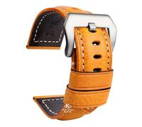 HASGTFM Ajuste for Panerai PAM111 441 pulsera de cuero hecha a mano pulsera de cuero Vintage 22 24 26mm(Yellow silver buckle,24mm)