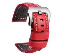 HASGTFM Ajuste for Panerai PAM111 441 pulsera de cuero hecha a mano pulsera de cuero Vintage 22 24 26mm(Red silver buckle,22mm)