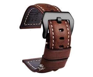 HASGTFM Ajuste for Panerai PAM111 441 pulsera de cuero hecha a mano pulsera de cuero Vintage 22 24 26mm(Dark brown black,24mm)