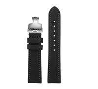 HASGTFM Apto for Breitling Correa de reloj de cuero de nailon Apto for Seawolf Blackbird Apto for Avenger Tudor Apto for Black Shield Canvas Watchband 20 22 mm 24 mm Pulsera de hombre(Black-steel Fold