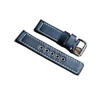 HASGTFM Banda de reloj de cuero 20 mm 22 mm 24 mm de reloj de reloj hebilla de acero inoxidable Correa de muñeca Pulsera de brazalete Apto for PANERAII(Black-Silver Buckle,24mm)