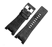 HASGTFM Banda de reloj de cuero 32 mm Black Brown Reemplazo Pulsera Pulsera Patrón de Lychee for hombres WatchStrap(Black pin buckle 1)
