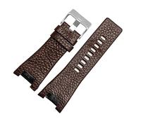 HASGTFM Banda de reloj de cuero 32 mm Black Brown Reemplazo Pulsera Pulsera Patrón de Lychee for hombres WatchStrap(Silver pin buckle 2)