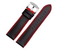 HASGTFM Banda de reloj de silicona de fibra de carbono 18 mm 20 mm 22 mm 24mm Watchstrap WatchBand Banda de goma Pulsera de goma Accesorio Correa impermeable(Double line red,18mm)