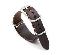HASGTFM Banda de reloj Vintage de la correa de la OTAN de cuero 20 mm 22 mm 24 mm correa hecha a mano for el reloj Accesorios de reemplazo(Dark brown-S buckle,24mm)
