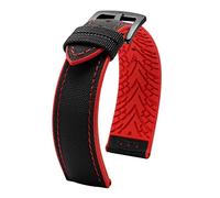 HASGTFM Cabina de la banda de reloj de lienzo de nylon for Omeg-A Sele Sea Fit for Master AT150 20 mm de 22 mm de 24 mm Pulsera de reemplazo de reloj for cincuenta brazas(Black-red8,24mm)