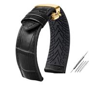 HASGTFM Cadena de reloj de cuero Vintage, correa de reloj de silicona de 18mm, negro, marrón, 19, 20, 21, 22, 23 y 24mm, ancho, apto for regalo(Black gold buckle,22mm)