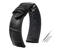 HASGTFM Cadena de reloj de cuero Vintage, correa de reloj de silicona de 18mm, negro, marrón, 19, 20, 21, 22, 23 y 24mm, ancho, apto for regalo(Black black buckle,24mm)