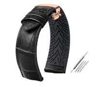 HASGTFM Cadena de reloj de cuero Vintage, correa de reloj de silicona de 18mm, negro, marrón, 19, 20, 21, 22, 23 y 24mm, ancho, apto for regalo(Black rose buckle,23mm)