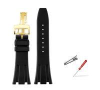 HASGTFM Caucho de flúor de 26 mm apto for Audemars y apto for Piguet Royal Oak serie 15400 15703 Hebilla plegable Correa de reloj de repuesto for hombres apto for AP(Black gold)