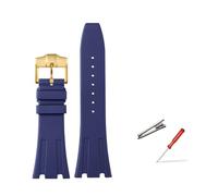HASGTFM Caucho de flúor de 26 mm apto for Audemars y apto for Piguet Royal Oak serie 15400 15703 Hebilla plegable Correa de reloj de repuesto for hombres apto for AP(Blue gold pin)