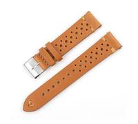HASGTFM Cera de petróleo Cuero WatchStrap 18mm 20mm 22 mm 24mm reloj de relojes poroso transpirable poroso costuras blancas for ver accesorios de pulsera(Yellow brown,20mm)
