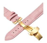 HASGTFM Cintas de relojes de cuero 12 14 16 18 20 mm Reloj Universal Steel Butterfly Cierre de hebilla Correa Correa de pulsera Pulsera Reloj Correa(Gold-pink,16mm)