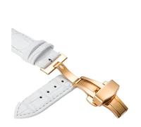 HASGTFM Cintas de relojes de cuero 12 14 16 18 20 mm Reloj Universal Steel Butterfly Cierre de hebilla Correa Correa de pulsera Pulsera Reloj Correa(Gold-White,20mm)