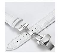 HASGTFM Cintas de relojes de cuero 12 14 16 18 20 mm Reloj Universal Steel Butterfly Cierre de hebilla Correa Correa de pulsera Pulsera Reloj Correa(Silver-White,19mm)