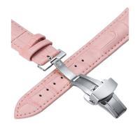 HASGTFM Cintas de relojes de cuero 12 14 16 18 20 mm Reloj Universal Steel Butterfly Cierre de hebilla Correa Correa de pulsera Pulsera Reloj Correa(Silver-pink,15mm)