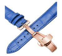 HASGTFM Cintas de relojes de cuero 12 14 16 18 20 mm Reloj Universal Steel Butterfly Cierre de hebilla Correa Correa de pulsera Pulsera Reloj Correa(Rose-blue,15mm)