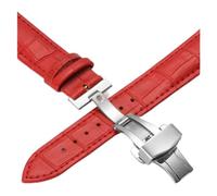 HASGTFM Cintas de relojes de cuero 12 14 16 18 20 mm Reloj Universal Steel Butterfly Cierre de hebilla Correa Correa de pulsera Pulsera Reloj Correa(Silver-red,14mm)