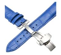 HASGTFM Cintas de relojes de cuero 12 14 16 18 20 mm Reloj Universal Steel Butterfly Cierre de hebilla Correa Correa de pulsera Pulsera Reloj Correa(Silver-blue,16mm)