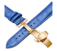 HASGTFM Cintas de relojes de cuero 12 14 16 18 20 mm Reloj Universal Steel Butterfly Cierre de hebilla Correa Correa de pulsera Pulsera Reloj Correa(Gold-blue,20mm)