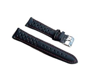 HASGTFM Cinturón de reloj de cuero hecho a mano Cinturón 18 mm 20 mm 22 mm 24mm Mujeres Hombres Negro Reloj de reloj Correa de acero inoxidable Hebilla Kzh01(Red Line,24mm)