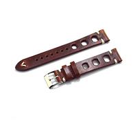 HASGTFM Clásico Hecho a mano Tres agujeros transpirable retro de cuero suave de cuero correa 18 mm 20 mm 22 mm 24mm for hombres(RED BROWN,24mm)
