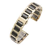 HASGTFM Correa de acero de cerámica de grado premium con hebilla de mariposa Reloj de liberación rápida 20 mm 22 mm adecuado for una variedad de marcas de relojes(Black Gold,20mm)
