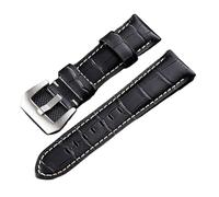 HASGTFM Correa de cuero for patrón de bambú, correas de reloj en negro, azul y marrón, 20mm, 22mm, 24mm y 26mm, accesorios for reloj(Black(silver buckle),22mm)