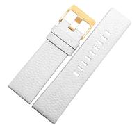 HASGTFM Correa de cuero for reloj, pulsera de reloj de 22, 24, 26, 27, 28 y 30mm, apta for relojes diésel, correa de cuero negro(White gold buckle,30mm)