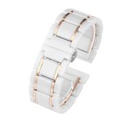 HASGTFM Correa de lujo de cerámica y acero inoxidable de 20 mm y 22 mm, color negro y dorado, apta for Samsung S2 3 4, apta for Huawei GT, correa de reloj, pulsera, cinturón(White X rose gold,20mm)