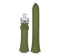 HASGTFM Correa de muñeca convexa fina y transpirable for hombre, 26x14mm, compatible con CASIO Fit For G-SHOCK GST-B400, correa de nailon de piel de vaca, accesorios de reloj(Green steel Folding)