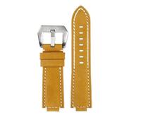 HASGTFM Correa de muñeca convexa fina y transpirable for hombre, 26x14mm, compatible con CASIO Fit For G-SHOCK GST-B400, correa de nailon de piel de vaca, accesorios de reloj(Khaki Silver Buckle)