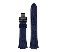 HASGTFM Correa de muñeca convexa fina y transpirable for hombre, 26x14mm, compatible con CASIO Fit For G-SHOCK GST-B400, correa de nailon de piel de vaca, accesorios de reloj(Blue Black Folding)